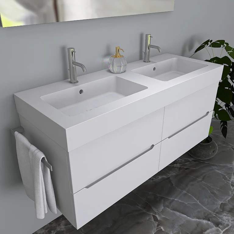 Pandora 05 - Mobile da Bagno Sospeso con Linee Squadrate e Doppio Lavabo