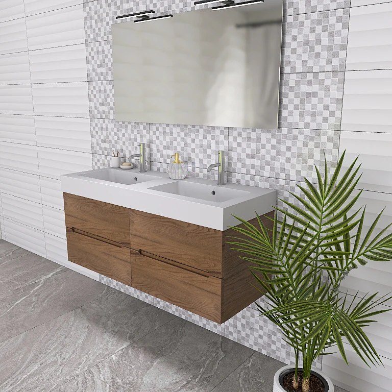 Pandora 05 - Mobile da Bagno Sospeso con Linee Squadrate e Doppio Lavabo - Image 10