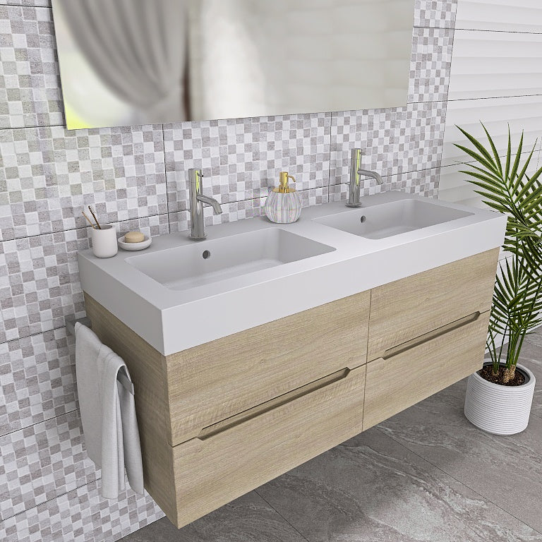 Pandora 05 - Mobile da Bagno Sospeso con Linee Squadrate e Doppio Lavabo - Image 12