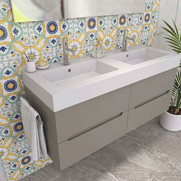 Pandora 05 - Mobile da Bagno Sospeso con Linee Squadrate e Doppio Lavabo - Image 13