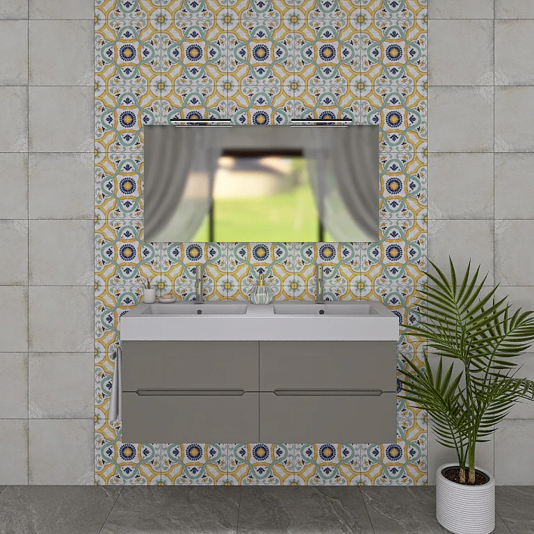 Pandora 05 - Mobile da Bagno Sospeso con Linee Squadrate e Doppio Lavabo - Image 14