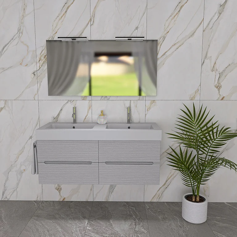 Pandora 05 - Mobile da Bagno Sospeso con Linee Squadrate e Doppio Lavabo - Image 7