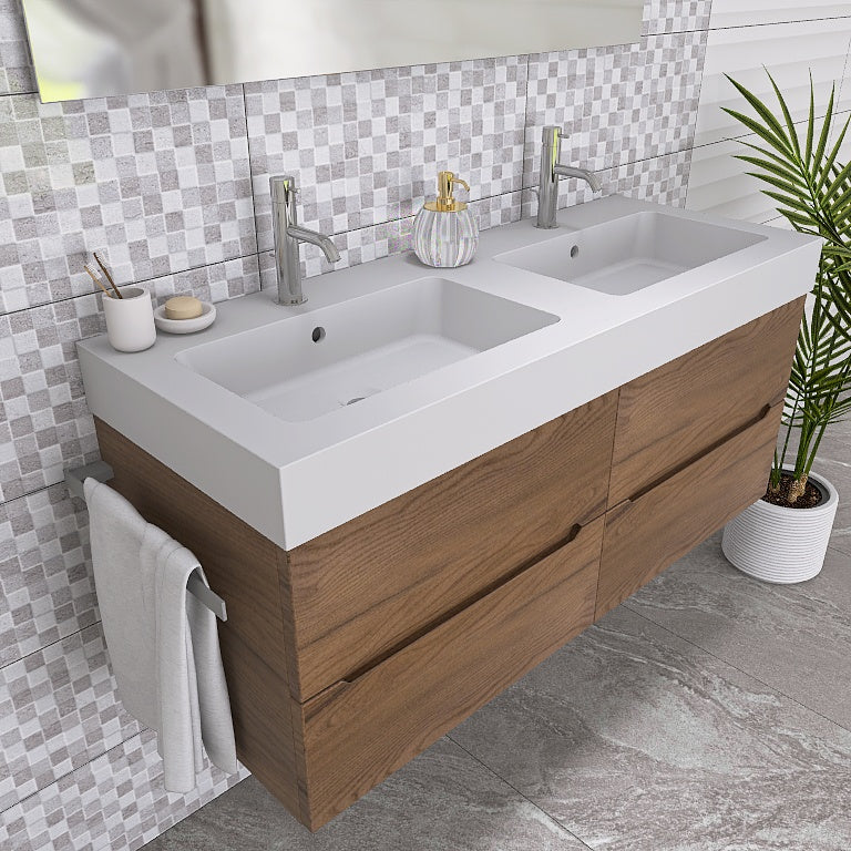 Pandora 05 - Mobile da Bagno Sospeso con Linee Squadrate e Doppio Lavabo - Image 9
