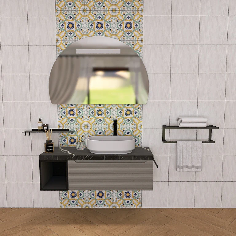 Penelope 02 - Mobile da Bagno Sospeso con Top Nero Marquinia e lavabo in appoggio - Image 4