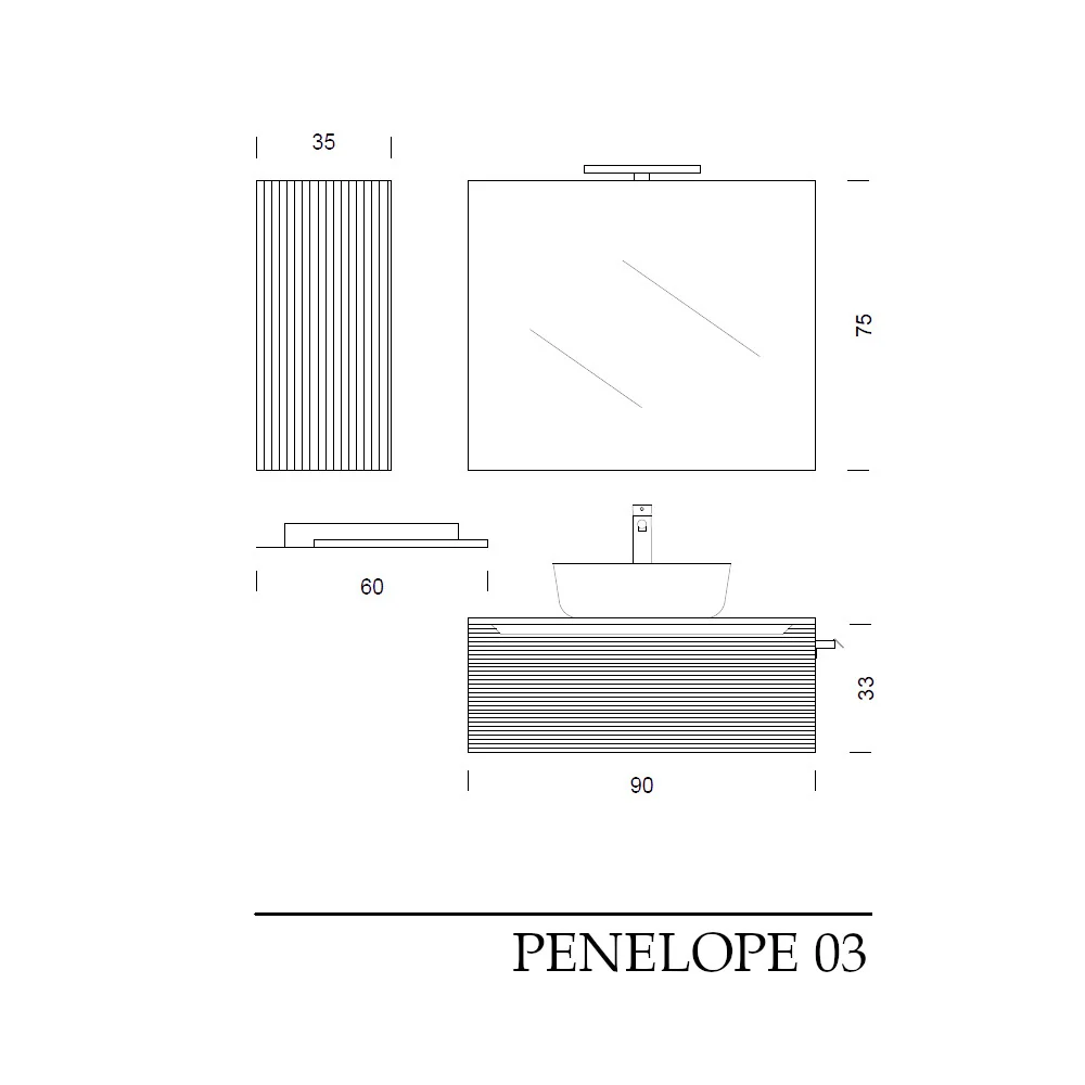 Penelope 03 - Mobile da Bagno Sospeso con top in tinta e lavabo in appoggio - Image 16