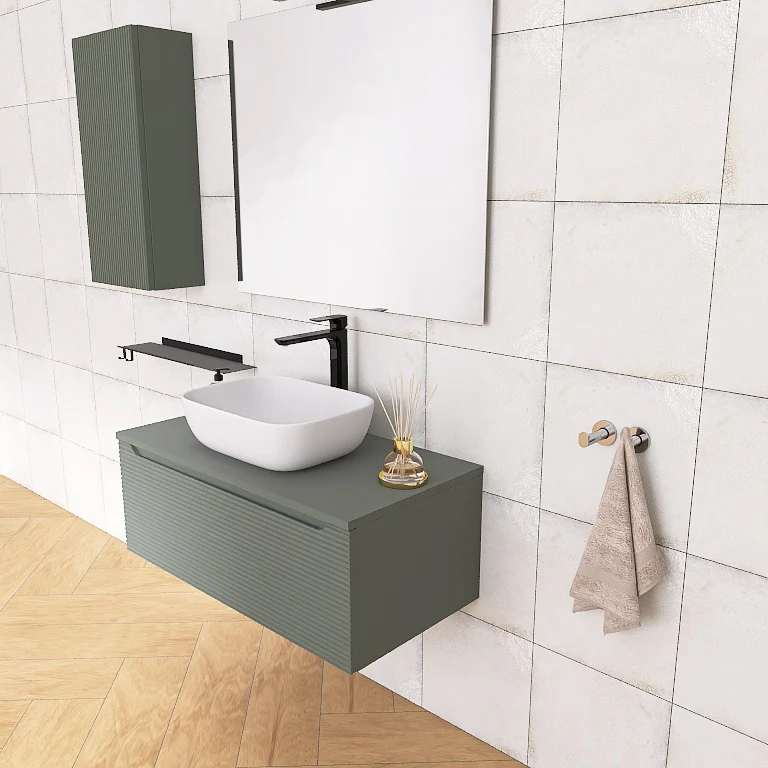 Penelope 03 - Mobile da Bagno Sospeso con top in tinta e lavabo in appoggio - Image 2