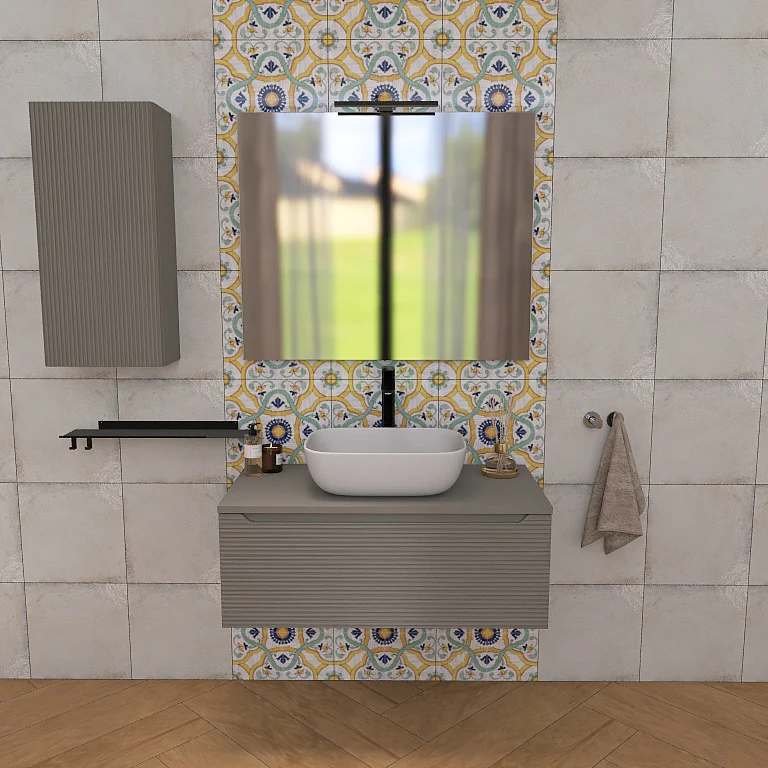 Penelope 03 - Mobile da Bagno Sospeso con top in tinta e lavabo in appoggio - Image 3