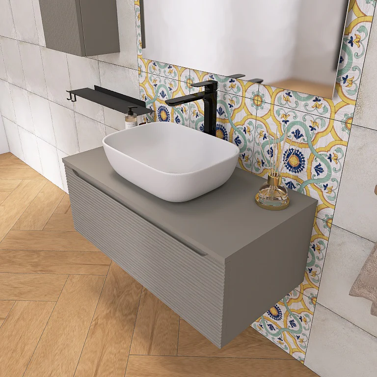 Penelope 03 - Mobile da Bagno Sospeso con top in tinta e lavabo in appoggio - Image 4