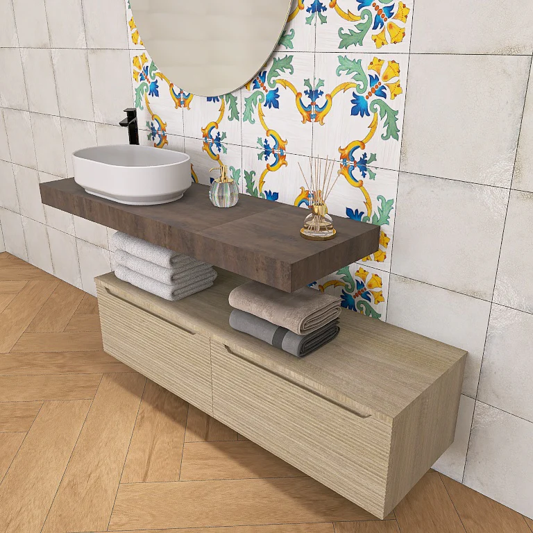 Penelope 04 - Mobile da Bagno Sospeso con mensolone ossidato - Image 10