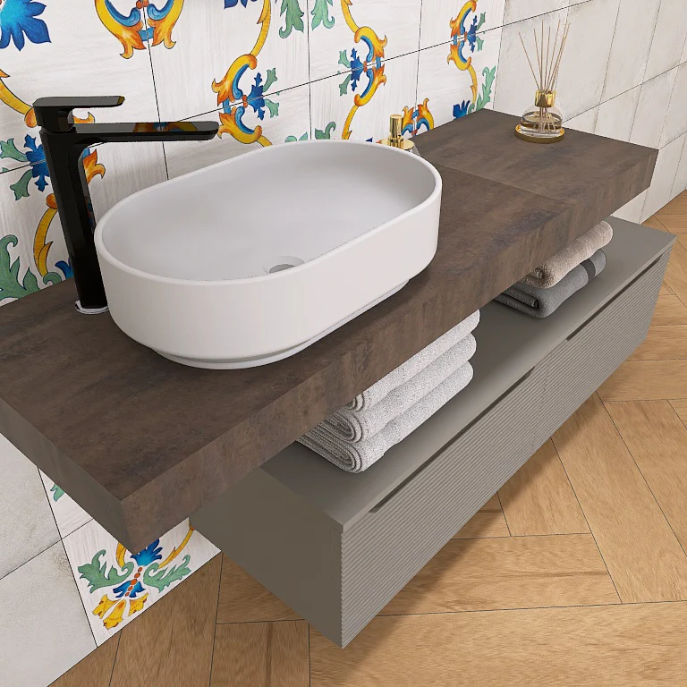 Penelope 04 - Mobile da Bagno Sospeso con mensolone ossidato - Image 11