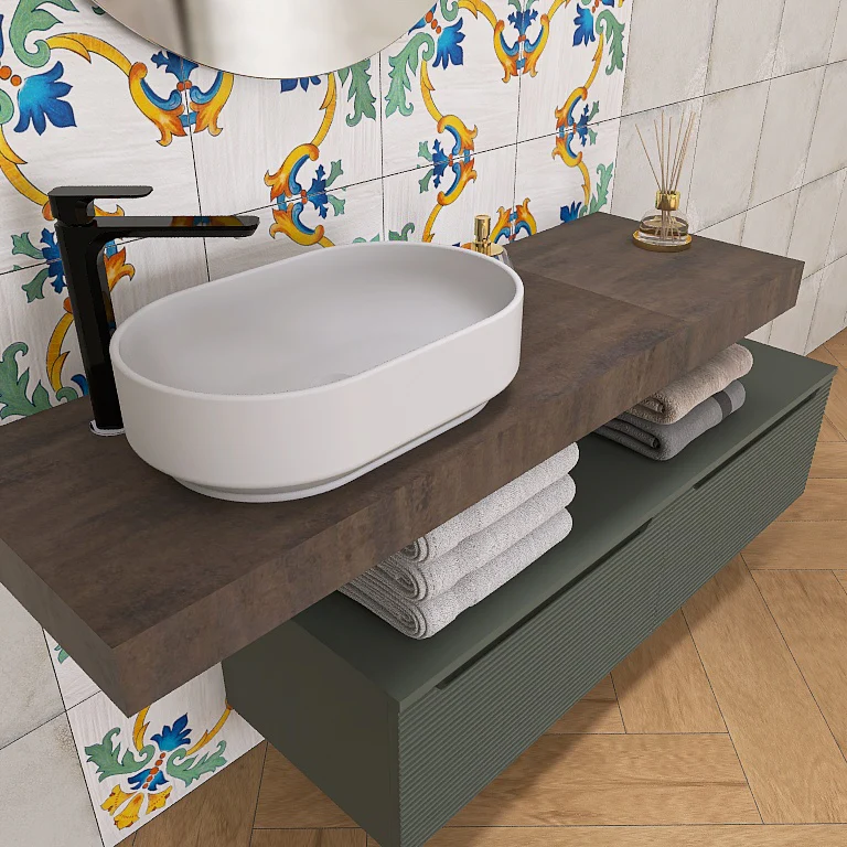 Penelope 04 - Mobile da Bagno Sospeso con mensolone ossidato - Image 13