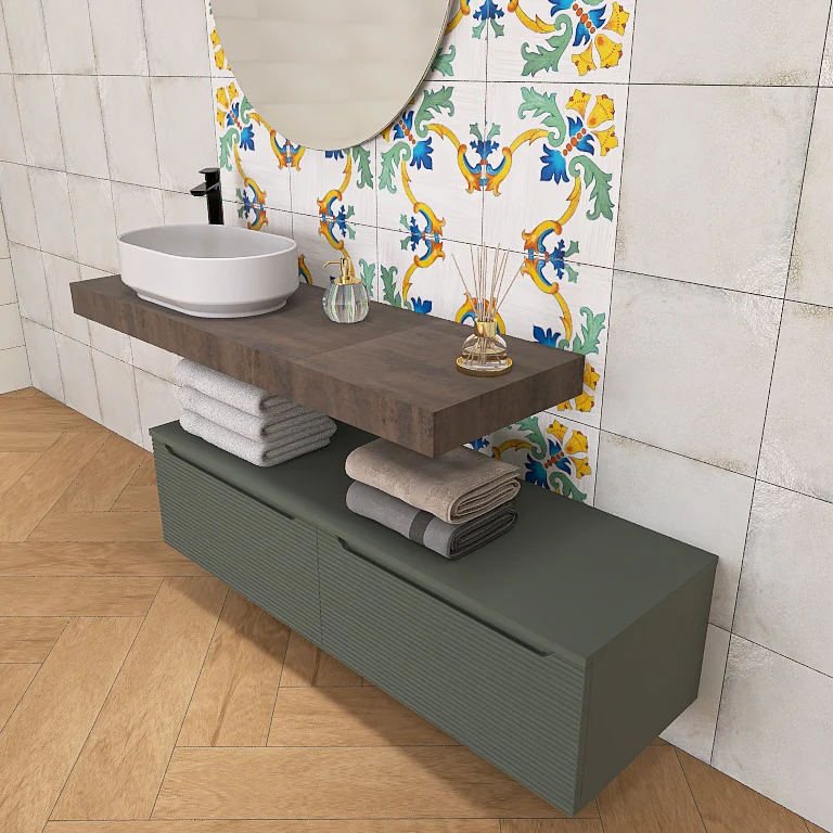 Penelope 04 - Mobile da Bagno Sospeso con mensolone ossidato - Image 15