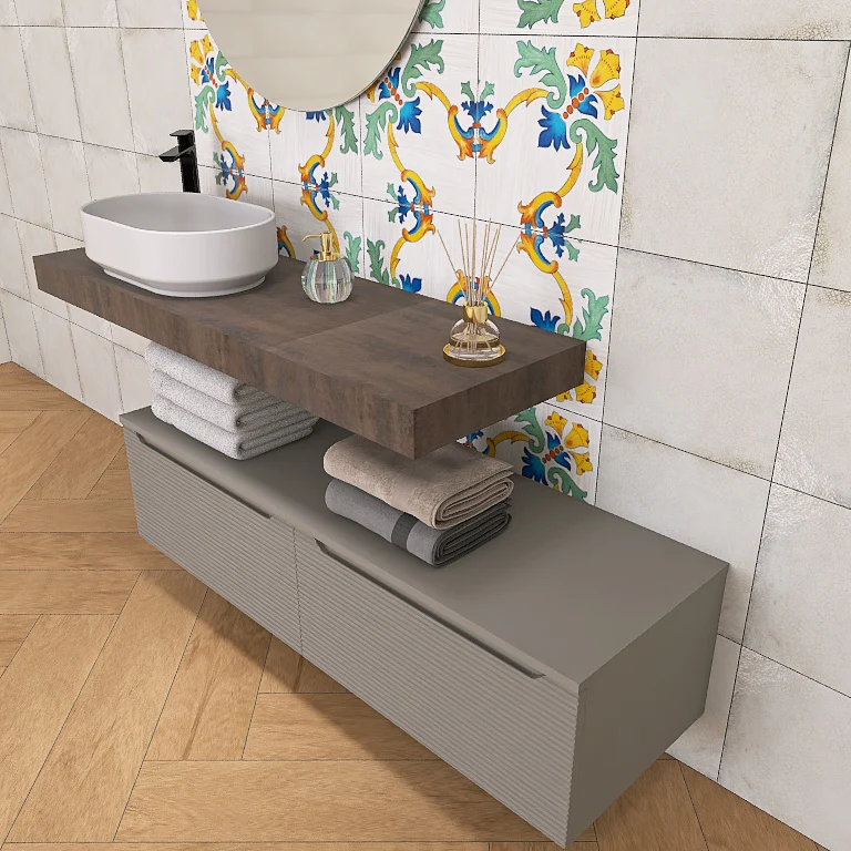 Penelope 04 - Mobile da Bagno Sospeso con mensolone ossidato - Image 2