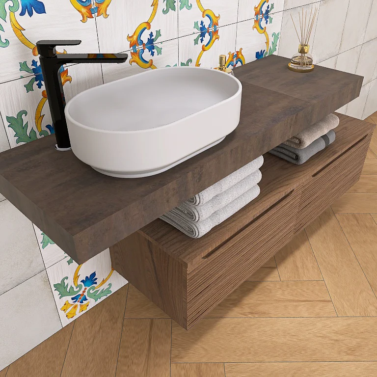 Penelope 04 - Mobile da Bagno Sospeso con mensolone ossidato - Image 5