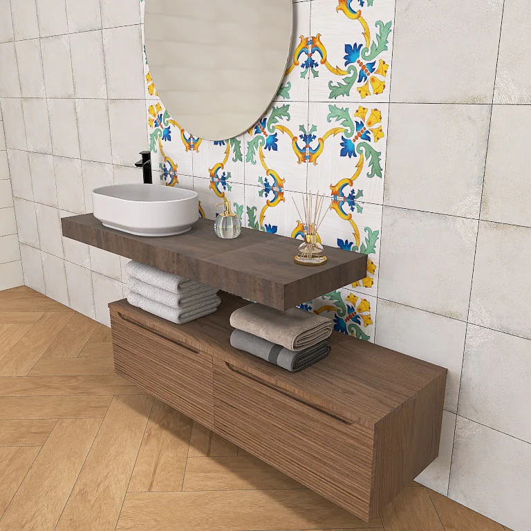 Penelope 04 - Mobile da Bagno Sospeso con mensolone ossidato - Image 7