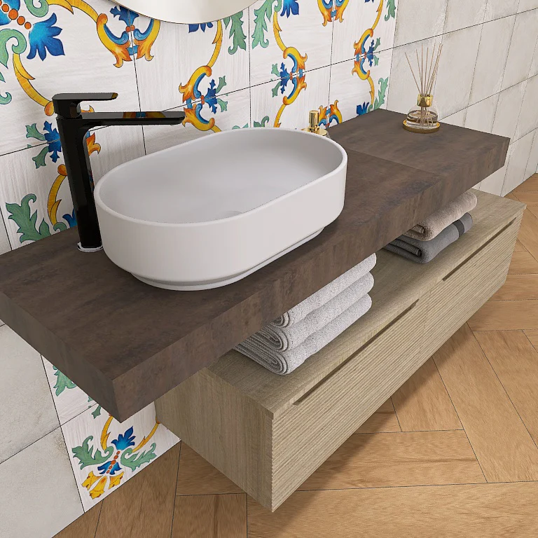 Penelope 04 - Mobile da Bagno Sospeso con mensolone ossidato - Image 8