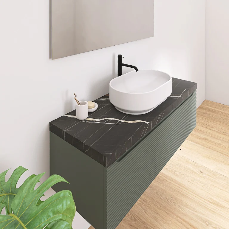 Penelope 08 - Mobile da Bagno Sospeso con Top in Finitura Nero Marquinia