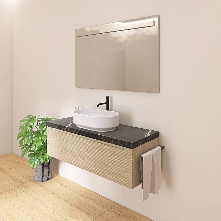 Penelope 08 - Mobile da Bagno Sospeso con Top in Finitura Nero Marquinia - Image 11