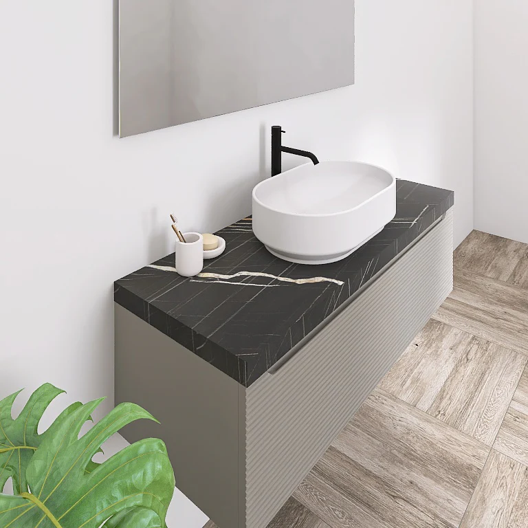 Penelope 08 - Mobile da Bagno Sospeso con Top in Finitura Nero Marquinia - Image 12