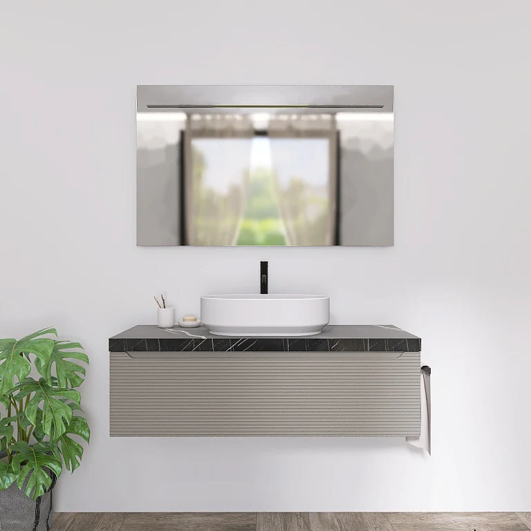 Penelope 08 - Mobile da Bagno Sospeso con Top in Finitura Nero Marquinia - Image 13