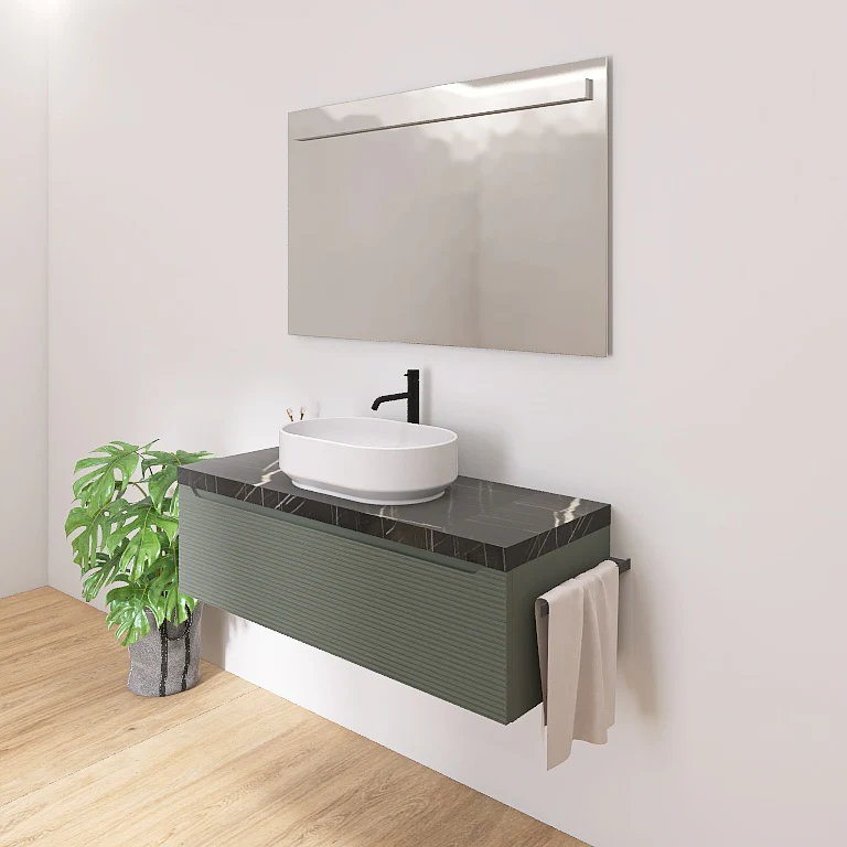 Penelope 08 - Mobile da Bagno Sospeso con Top in Finitura Nero Marquinia - Image 4