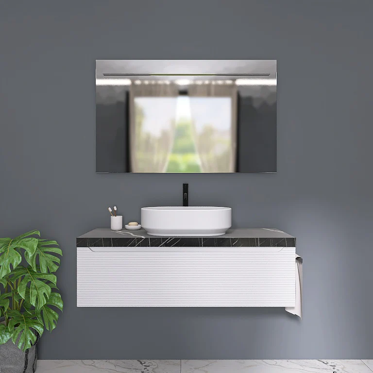Penelope 08 - Mobile da Bagno Sospeso con Top in Finitura Nero Marquinia - Image 6
