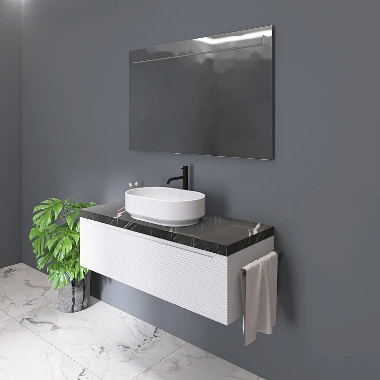 Penelope 08 - Mobile da Bagno Sospeso con Top in Finitura Nero Marquinia - Image 7