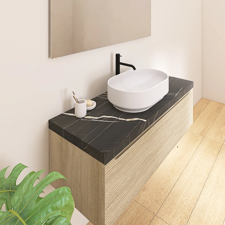 Penelope 08 - Mobile da Bagno Sospeso con Top in Finitura Nero Marquinia - Image 9