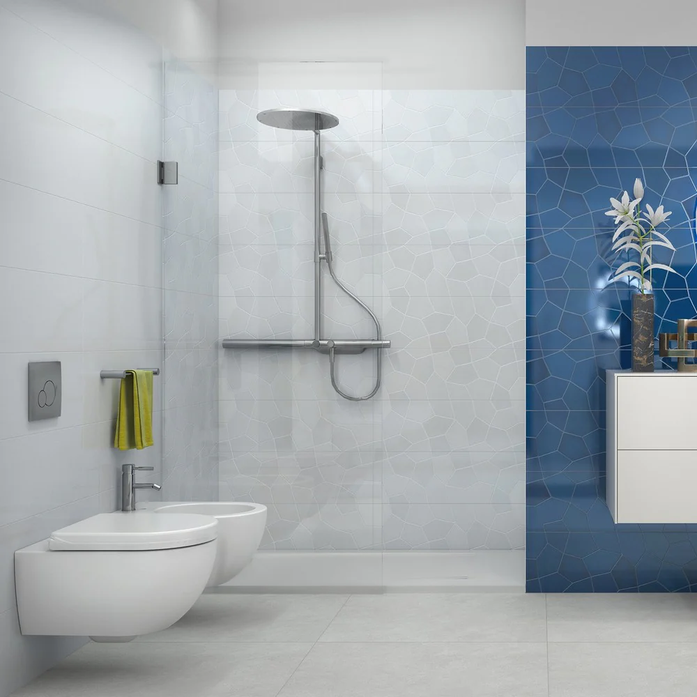 Fiji Murano Bianco - Rivestimento Bagno Decoro Geometrico 25x75 Pasta Bianca Rettificata