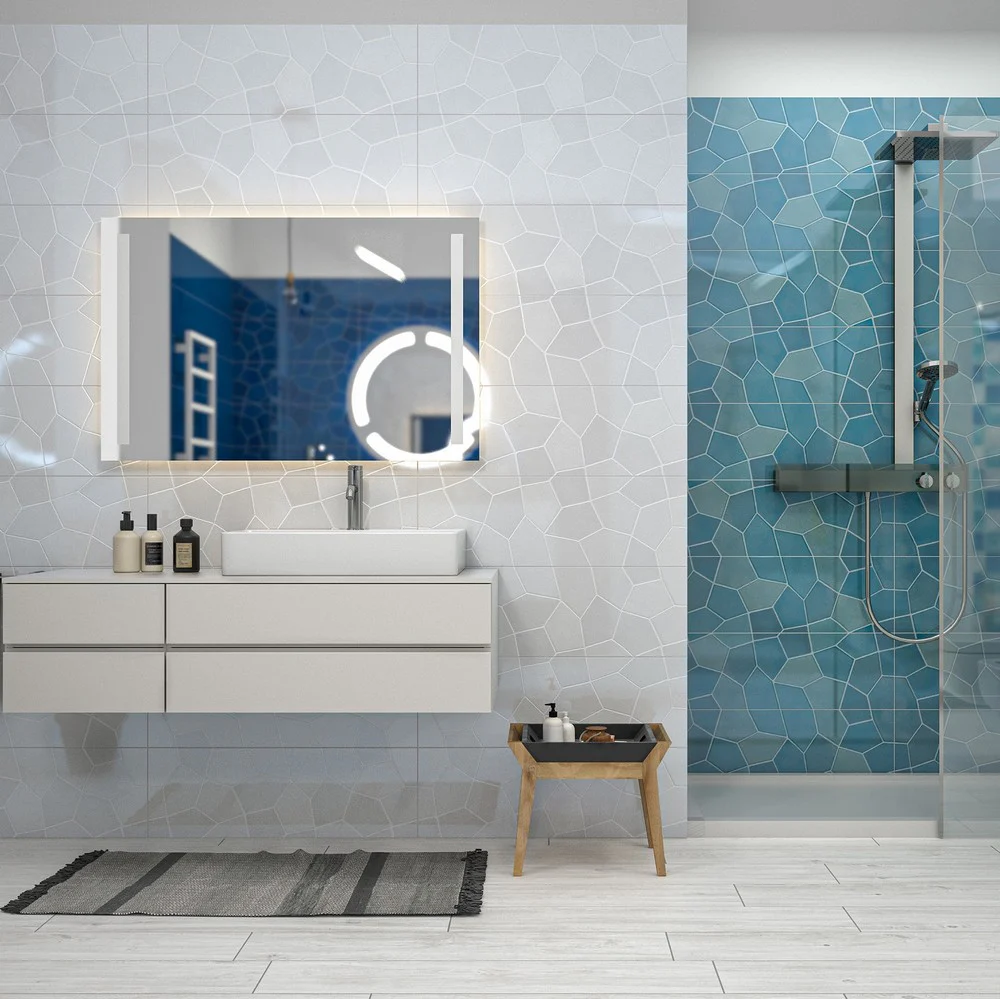 Fiji Murano Acqua - Rivestimento Bagno Decoro Blu Avio 25x75 Pasta Bianca Rettificata