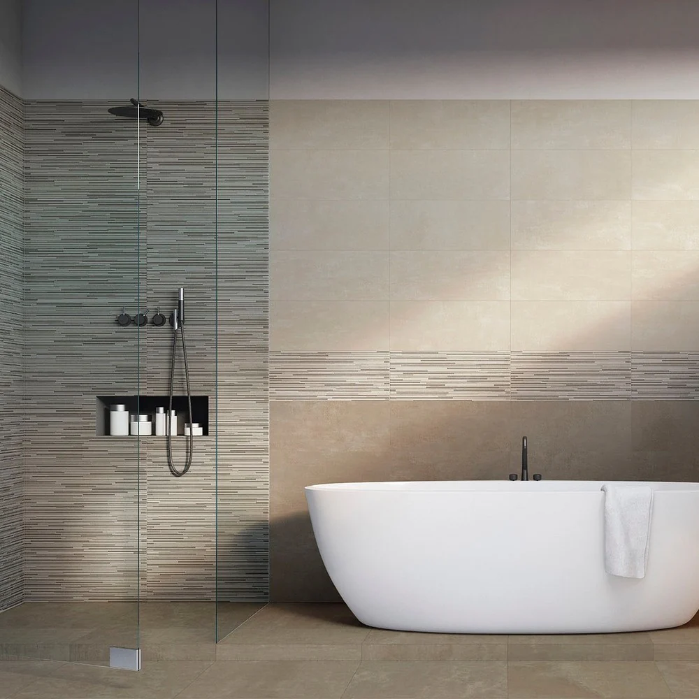 Mood Almond - Rivestimento Bagno Effetto Cemento 25x60