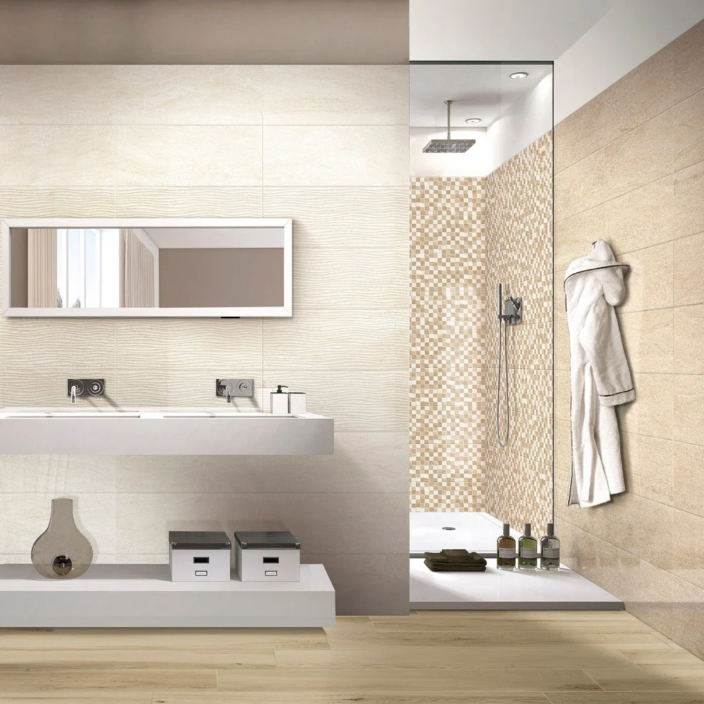 Trani Almond - Rivestimento Bagno Effetto Travertino 25x60