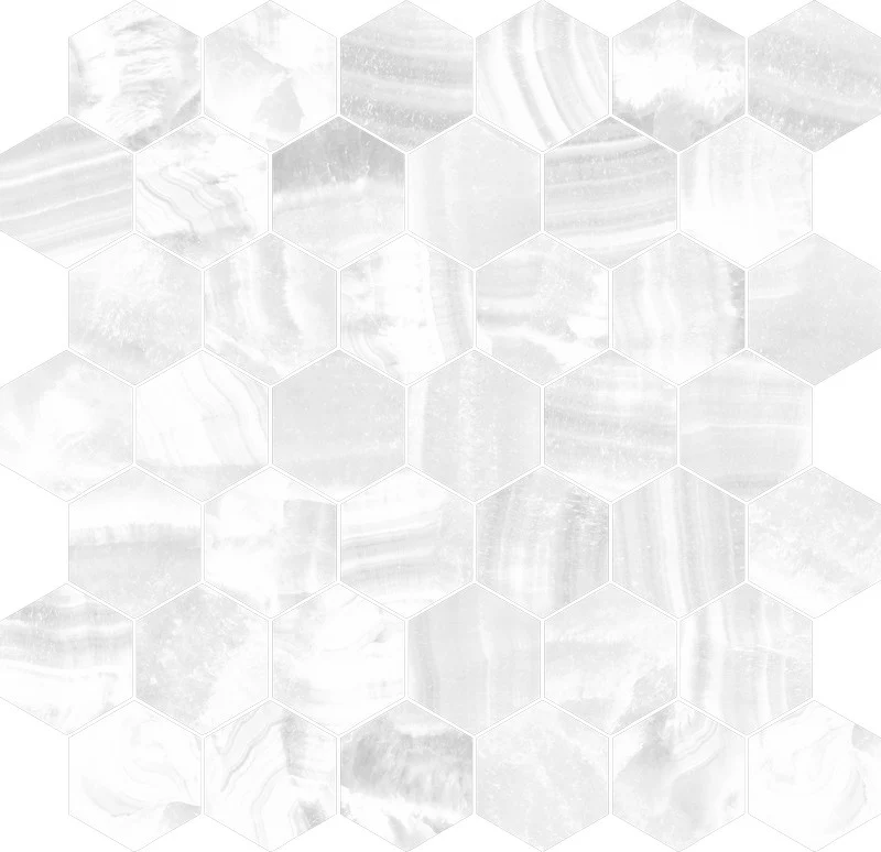 Prestige Hexa Onix White - Mosaico Esagonale su rete effetto marmo - Image 2