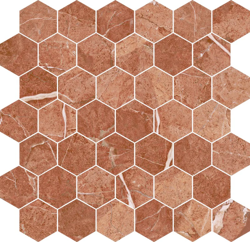 Prestige Hexa Rojo Alicante - Mosaico Esagonale su rete effetto marmo - Image 2