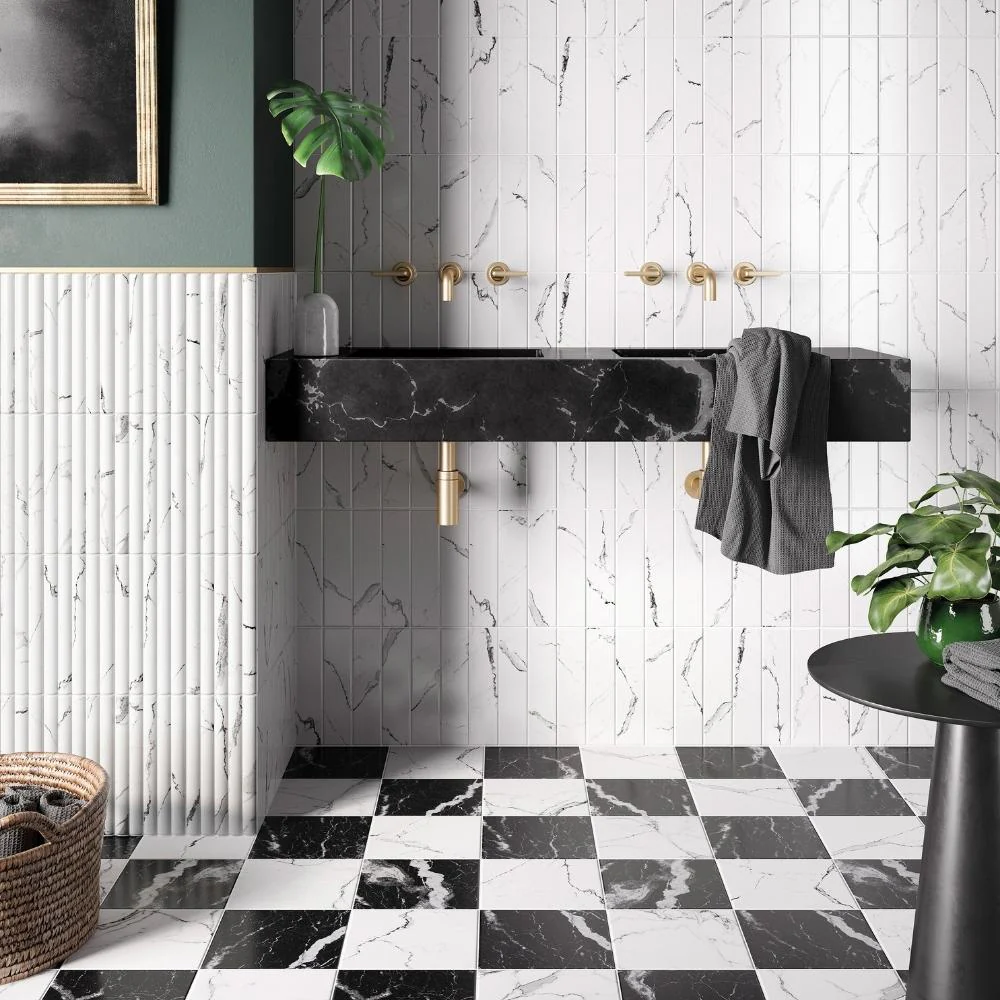 Puro Nero Marquinia 25x25 - Gres Effetto Marmo opaco