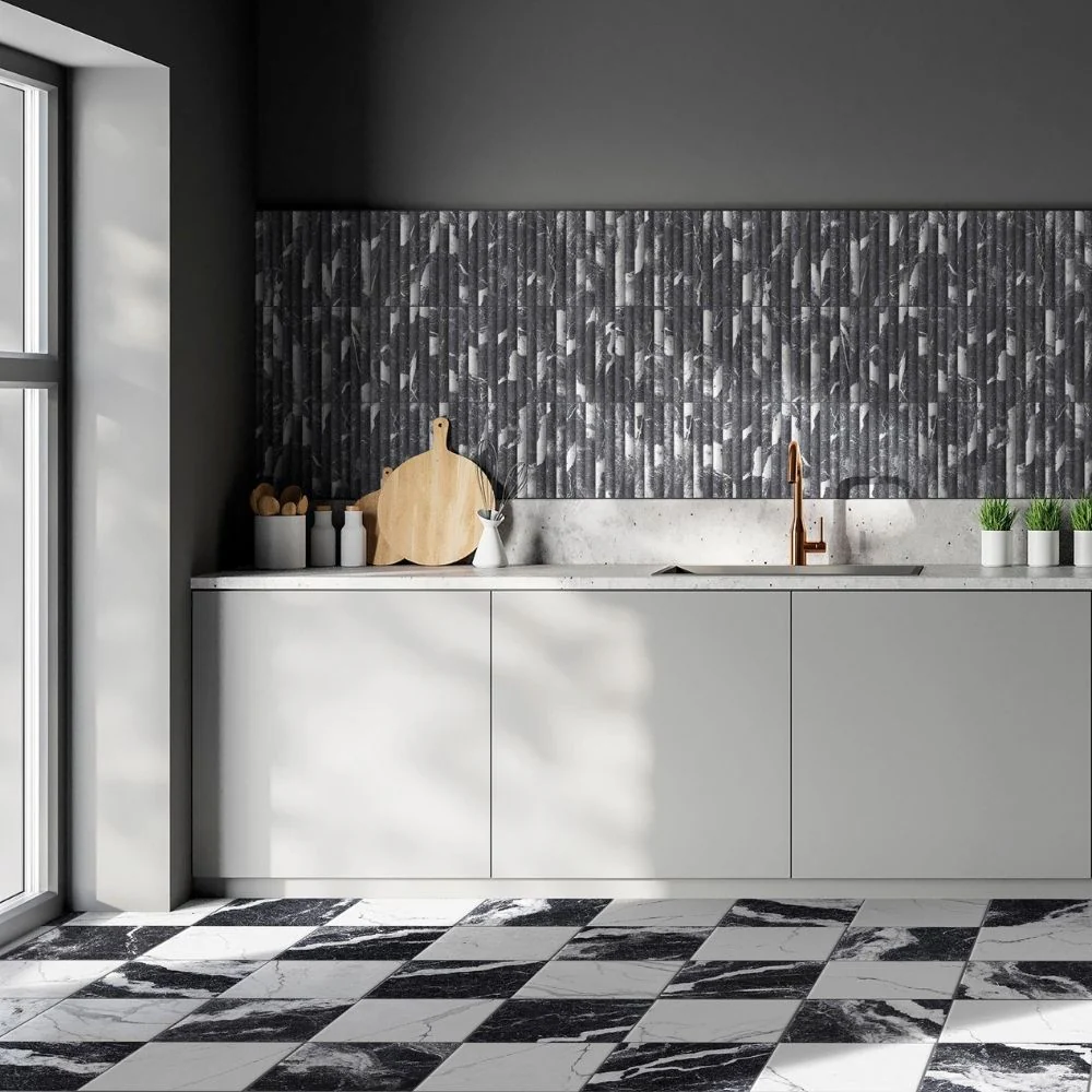 Puro Volte Nero Marquinia 12.5x25 - Gres Effetto Marmo Opaco a Rilievo