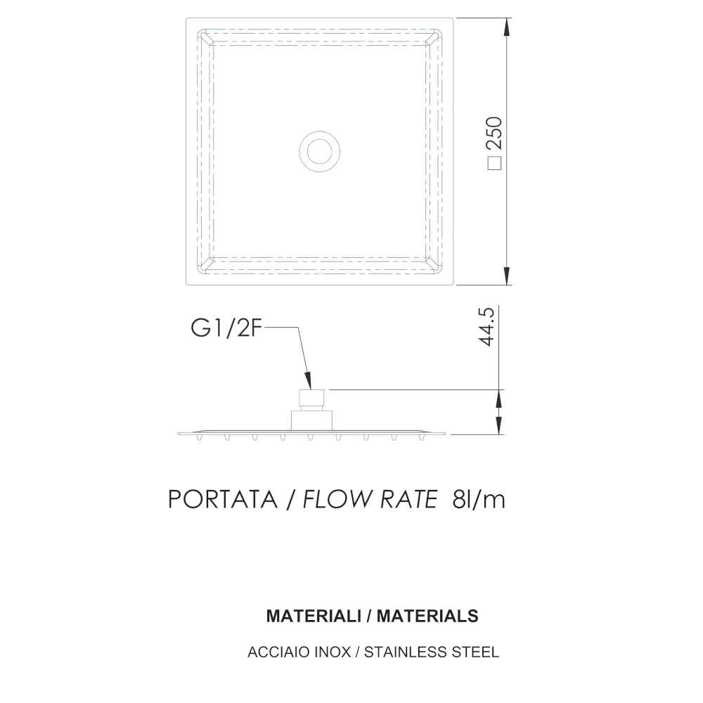 Soffione 25x25 quadrato con limitatore di portata a 8 litri/ minuto - Image 2