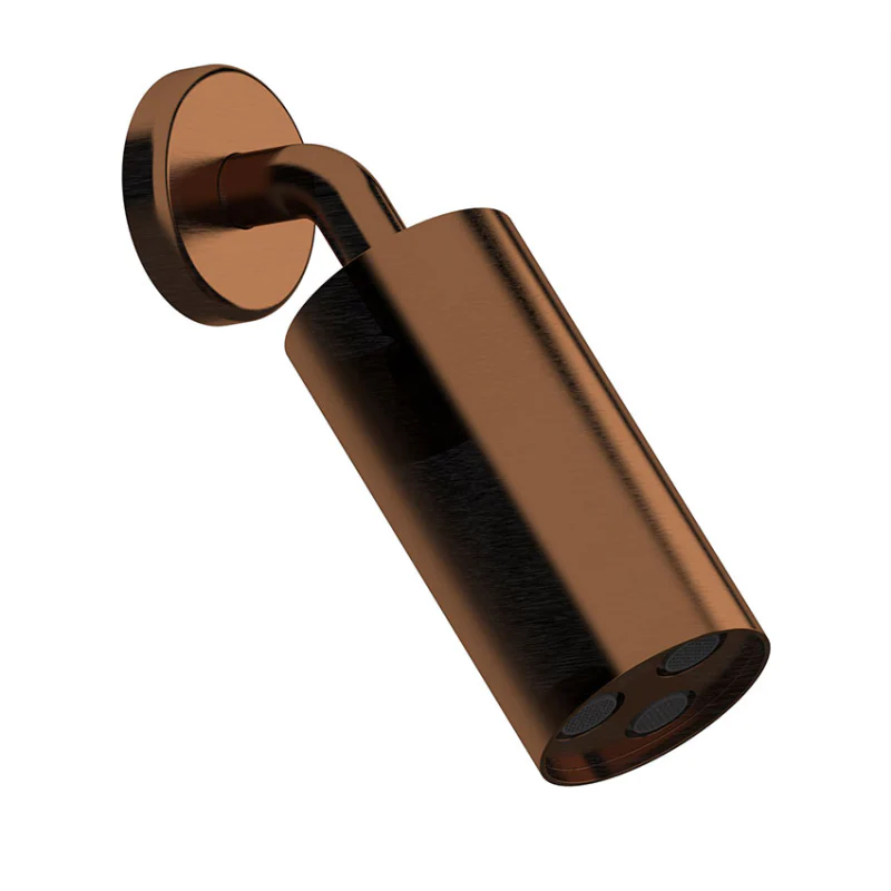 Soffione a parete di design modello lampada con getto a pioggia Inox rame spazzolato