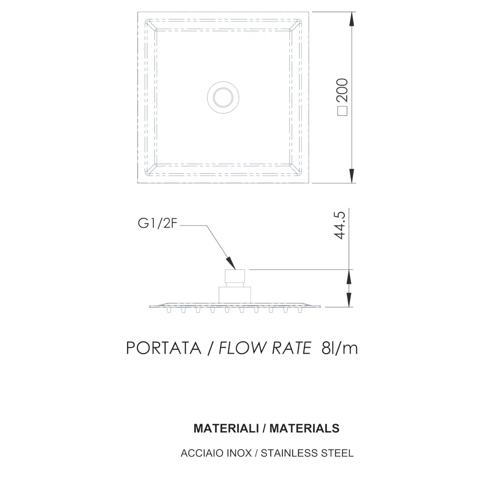 Soffione 20x20 quadrato con limitatore di portata a 8 litri/ minuto - Image 2