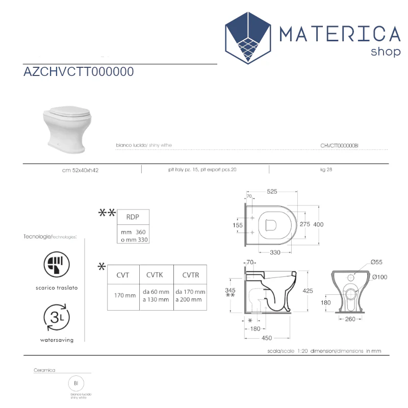 Stile - Vaso a terra filomuro in stile classico con sistema Watersaving - Image 3