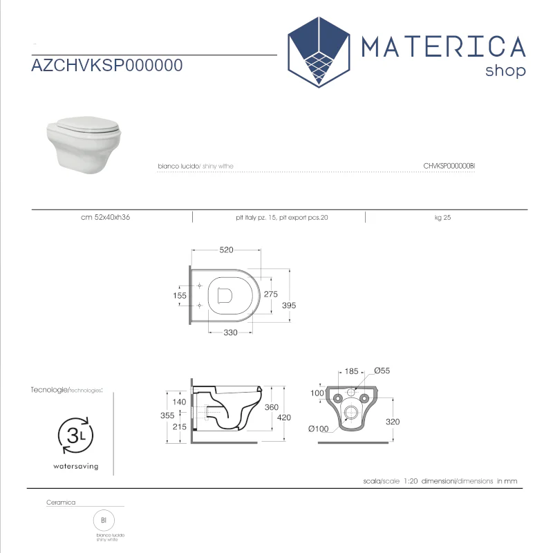 Stile - Vaso sospeso in stile classico con sistema Watersaving - Image 3