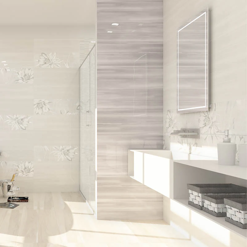 Studio Ninfee Grigio - Rivestimento Decorato Floreale Lucido 25x75