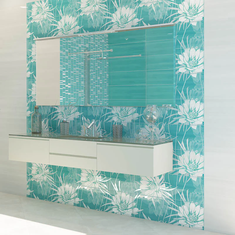 Studio Ninfee Smeraldo - Rivestimento Decorato Floreale Lucido 25x75