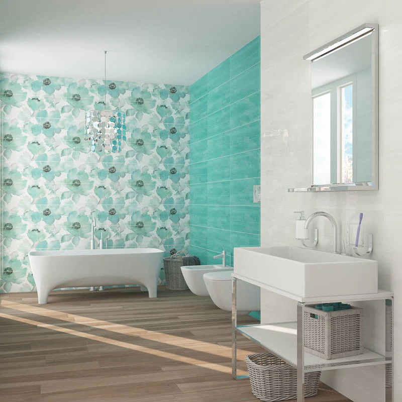 Studio Petali Smeraldo - Rivestimento Decorato Floreale Lucido 25x75