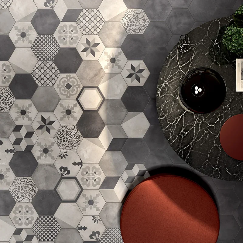 Terra Mix Decori Freddi Esagona - Gres Effetto Cementine Esagonale 25x21