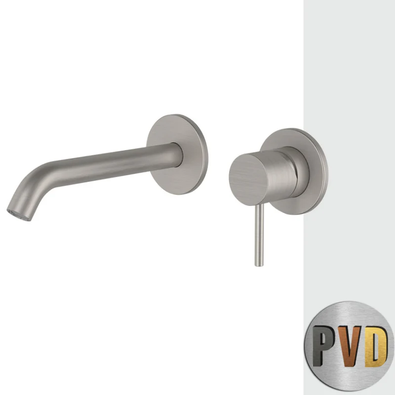 Tokyo Steel - Miscelatore lavabo a muro in acciaio da 16 cm