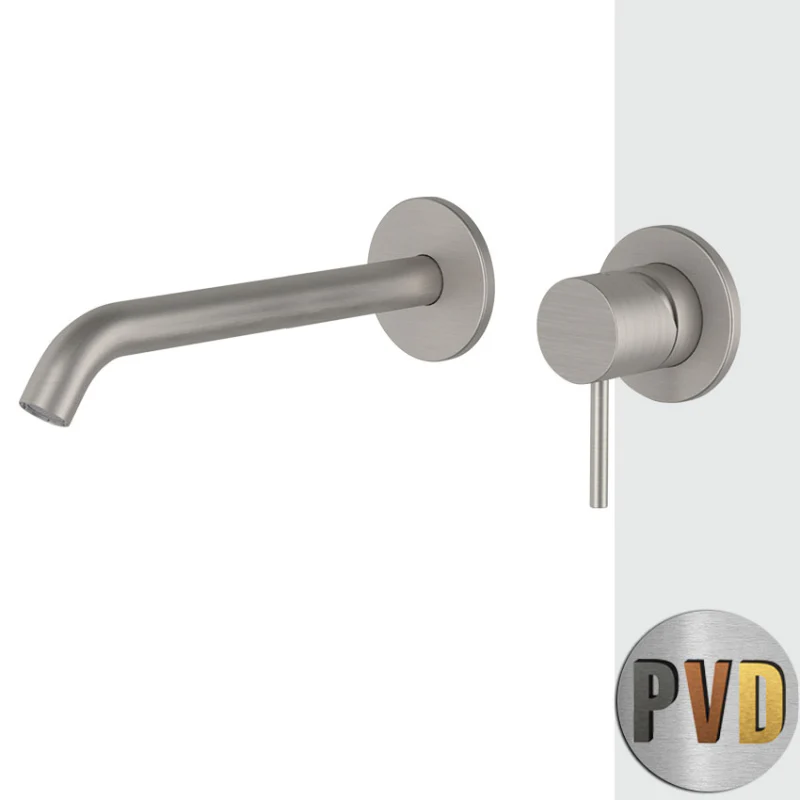 Tokyo Steel - Miscelatore lavabo a muro in acciaio da 19 cm