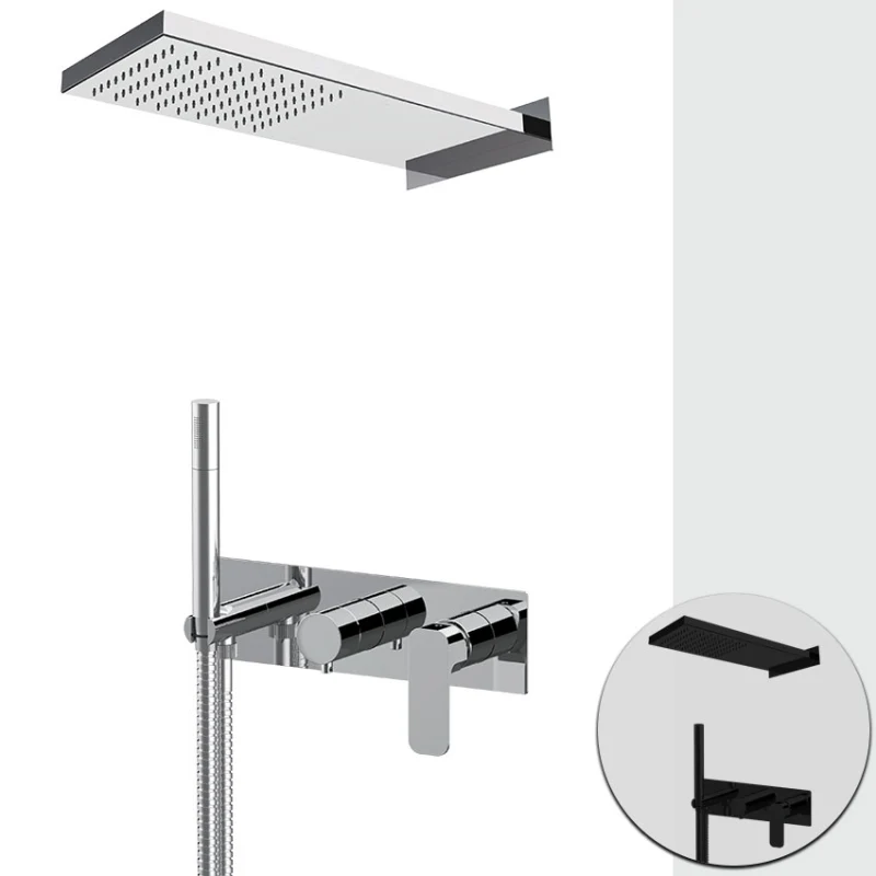 Waterfall 1 - Set doccia a incasso con soffione a parete rettangolare